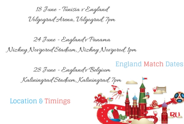 England Matches in Russia 2018